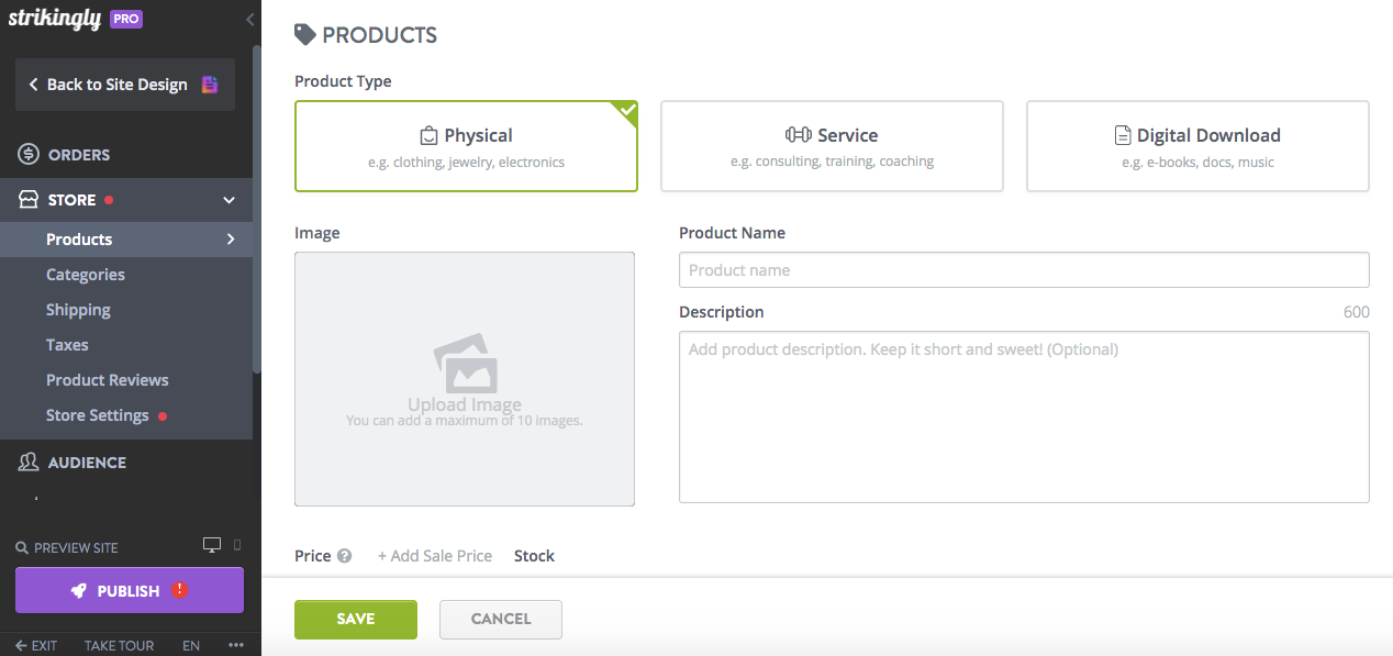 product editor in the Strikingly editor product editor in the Strikingly editor